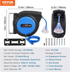 VEVOR 80FT Retractable Extension Cord Reel, 12AWG/3C SJTOW Heavy Duty Power Cord w/Lighted Electrical Triple Tap Outlets, 15A Circuit Breaker,180° Swivel Bracket for Workshop or Garage, Blue