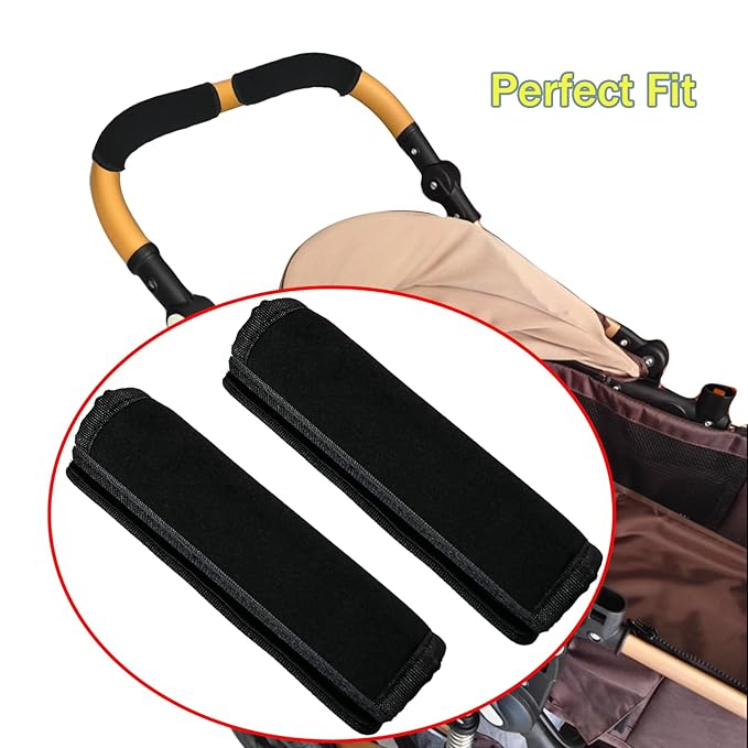 2 Pack 6.3 * 5.51inches Stroller Armrest Handle Cover,Pushchair Handlebar Cover,Universal Protective Grip Bumper Bar Covers Replacement Removable Toddler Pram Bumper Dust Proof Handle Gloves(Black)