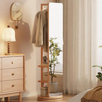 WoodsWhisper Full Length Mirror Coat Rack Solid Wood Floor Mirror 66"x12" Full Length Mirror with Stand Long Mirrors for Bedroom,Living Room