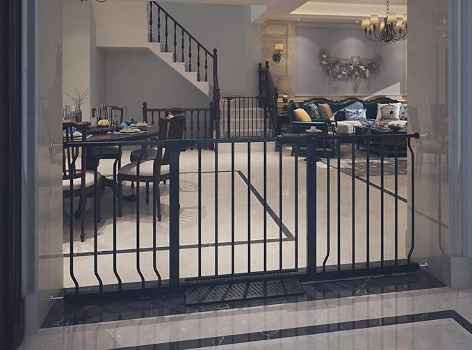 Extra Wide Baby Gate Tension Indoor Safety Gates Black Metal Large Pressure Mounted Pet Gate Walk Through Long Safety Dog Gate for The House Doorways Stairs(52.76"-57.48"/134-146CM, Black)