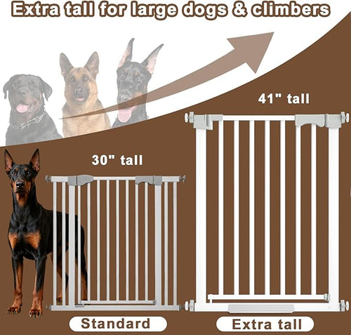 41'' Extra Tall Pet Gate for Large Dogs 54.7-63.0'' Wide Indoor No Jumping Over, Heavy Duty Puppy Baby Gate for Doorways, Pressure Mounted Metal Gate for Child Toddler (White)