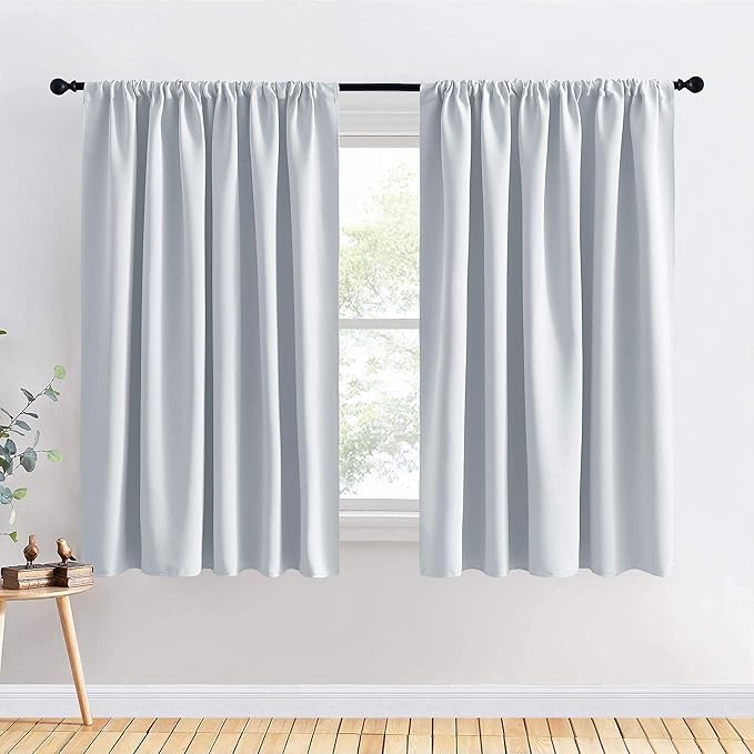 PONY DANCE White Window Curtains - Room Darkening Kitchen Solid Drapes Rod Pocket Short Panels for Bedroom/Kitchen, 70 W by 63-inch L, Greyish White, 2 PCs