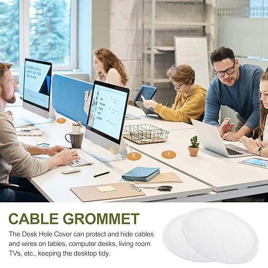 PATIKIL Desk Grommet 3-3/16", 4 Pcs Round Cable Grommet Cord Hole Cover with Adhesive Tape Flexible Table Wire Organizer for Office Home Table Countertop, White