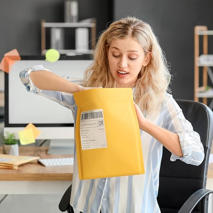 UCGOU Kraft Bubble Mailers 9.5x14.5 Inch 25 Pack Usable Size 9.5x13.5 Yellow Padded Envelopes #4 Large Mailing Package Self Sealing Tear Resistant Boutique Bulk Mail Shipping Bag for Makeup Supplies