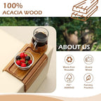 Couch Cup Holder Tray, 15.75" Acacia Wood Couch Armrest Table, 3 in 1 Foldable Sofa Clip on Side Table with 360° Phone Stand, Armrest Tray for Coffee Snacks