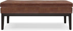 SIMPLIHOME Carlson Ottoman Bench - 45 inch Wide Upholstered Vegan Leather Rectangle Ottoman in Distressed Saddle Brown, Mid Century Modern Bench for Bedroom or Living Room with Padded Seat