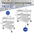3 Tier Stainless Steel Utility Cart | Heavy Duty Metal Rolling Cart with Handle & Wheels | Ideal for Kitchen, Restaurant, Hospital, Laboratory & Home (19''x31''x34'')