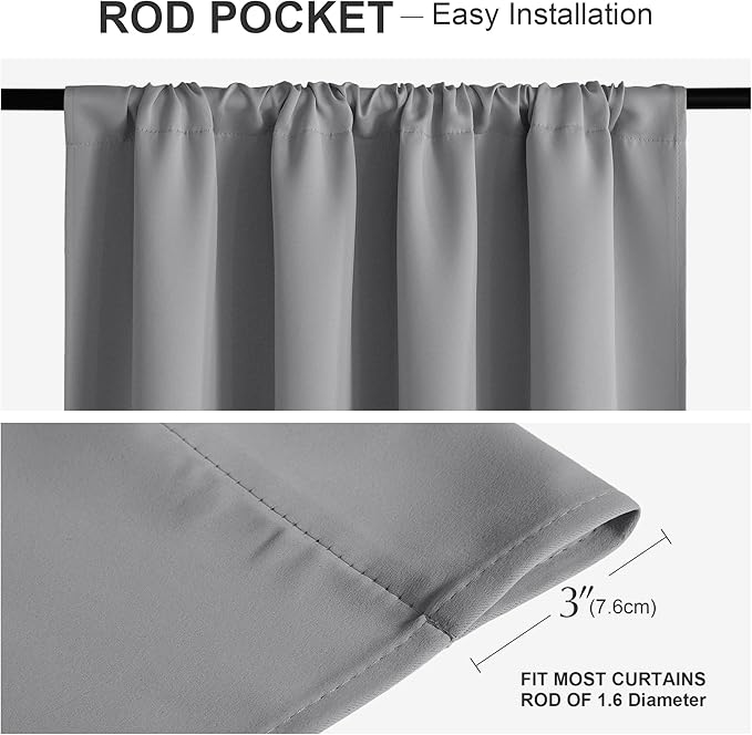 PONY DANCE Half Window Curtains - Kitchen Tiers Short Length Rod Pocket Valances Thermal Insulated Drapes for Nursery/Bathroom, 42 W x 30 L, Silver Grey, 2 Panels