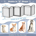 Full Metal Free Standing Dog Gate with Door for Indoor Barriers,144'' Extra Wide 32'' Tall Dog Gate for Doorways,Large Openings,Decks,Freestanding Portable Pet Fence(6 Panels,Black)