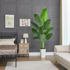 Birds of Paradise Plant Artificial, 6.6FT Fake Plant Faux Banana Leaf Tree with 15 Banana Leaves, Lifelike Tall Fake Tropical Palm Indoor Silk Floor Plant in Black Pot for House,Office,Room,Home Decor