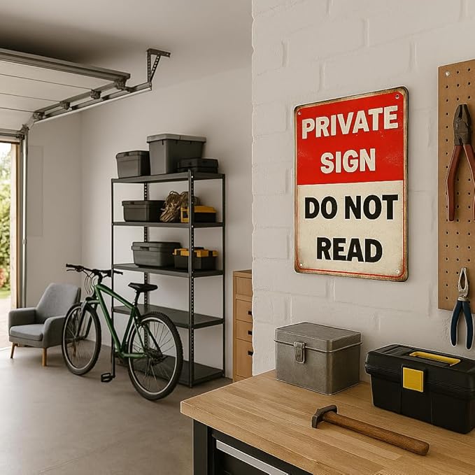 Private Sign Do Not Read Oops Too Lates Funny Tin Metal Sign 12x8 Inch - Retro Vintage Wall Art Decor for Home or Garage (NOread)