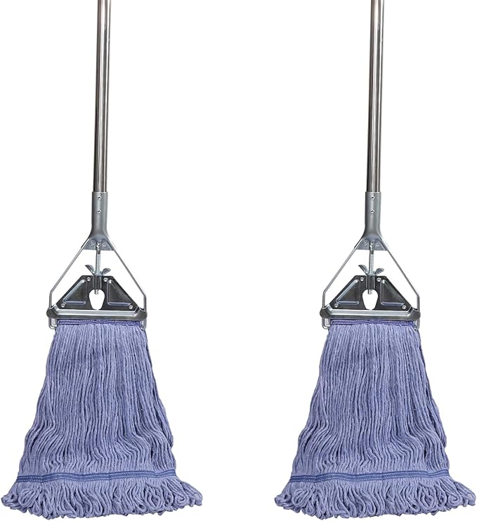 Heavy Duty Loop End String Mop, 67Inch Stainless Steel Handle, Commercial Industrial Grade Mop for Floor Cleaning, 2 Packs