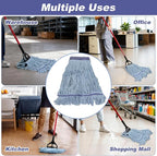 Commercial Heavy Duty Mop Heads Replacements: Wet Industrial Blue Cotton Looped End String Head Refill for General Floor Cleaning (6 Pack)