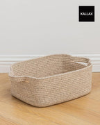 KALLAX Small Woven Basket, 14 x 10 x 5.6 Inches, Small Storage Baskets for Organizing, Gift Baskets Empty, Cute Rope Shelf Closet Storage Bins for Shelves, Dog Toy Basket, Mixed Brown