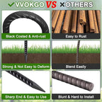 VVOKGO Rebar Stakes 16 Inches J Hook Heavy Duty Chain Link Fence Stakes, 30 Pcs Metal Long Tent Spikes Ground Anchors for Wire Fencing, Dogs Digging, Camping Tents, Swings, Greenhouse, Black