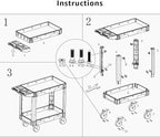 Commercial Grade 2 Shelf Utility Cart with Wheels - Rolling Tool Trolley, Heavy Duty Service Push Cart for Business Warehouse Office Restaurants Ecommerce Garage