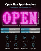 Open Sign for Business, 30"x10" Jumbo Open Sign with Timer and Remote Control, Dynamic Light Modes Led Signs for Storefront Window Bar Salon Cafes Retail Shops Pink