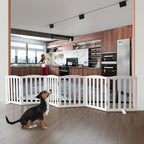 Freestanding Dog Gate Indoor,Doggie Gate Foldable Dog Gates for Doorways,Stairs or Hallways, Wooden White Pet Gate for The House, Pet Fence with Support Feet Included,24 "Height-6 Panels