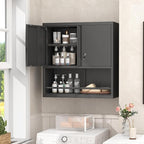 GREATMEET 31" H Metal Garage Storage Cabinets with Doors and Shelves, Lockable Storage Cabinet with Lock, Black Hanging Cabinets for Wall, Wall Mount Cabinet for Utility Room