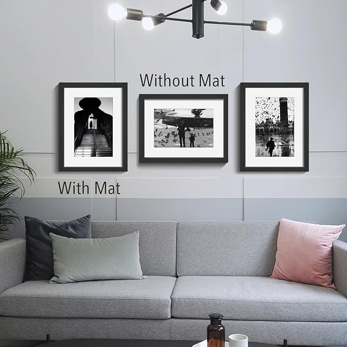 VCK 12x16 Picture Frame 5 Pack - Black, High-End Wood Poster Frames with Tempered Glass, Display 8.5x11 Photo with Mat or 12x16 without Mat, Art Gallery-Quality, Wall Hanging, Black