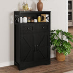 Black Farmhouse Kitchen Pantry Cabinet With Doors and Shelves, Coffee Bar Storage, Freestanding Floor Hutch Cupboard for Kitchen, Laundry, Living Room