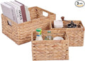 Set of 3 Water Hyacinth Storage Basket Rattan Woven Shelf Organizing with Built-in Handles 3-Pack Nesting Wicker Bathroom Accessories Pantry Storage