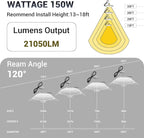 10 Pack 150W UFO Led High Bay Light 6000K Daylight,120VAC,Commercial Bay Lighting,IP66 Waterproof,21050LM,650W MH/HPS with Plug Area Lighting for Warehouse/Shop/Workshop/Barn/Gym/Factory