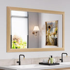 Amorho 50 X30 Inch Bathroom Mirror for Wall, Oak Wood Grain Metal Framed Mirror, Anti-Rust, Hang Horizontally/Vertically, Suitable for Bedroom, Farmhouse, Bathroom, Decorative