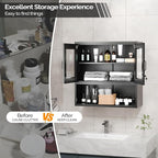 VINGLI Metal Wall Cabinet with Locking Glass Doors, Adjustable Shelf, Wall Mounted Storage Display Cabinets for Garage, Kitchen, Home Office, Warehouse, Living Room, Black