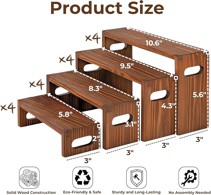 16PCS Wooden Buffet Risers and Stands with Reusable Table Signs, stackable Cube Rustic Wood Food Risers for Buffet Display, Cupcake Holder, Cupcake Stand, Dessert Table Display Set, 4 Sizes