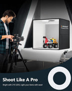 DUCLUS Light Box Photography 20" x 20", Large Portable Photo Studio Light Tent kit, Professional Dimmable Photo Booth with 216 LED Lights & 6 Backdrops for Jewelry and Food Items Product Photography