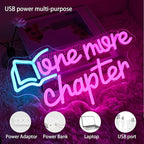 One More Chapter Neon Sign Read Book Neon Light for Wall Decor Dimmable Pink Letter Reading LED Neon Sign for Study,Library,Book Shop,Classroom Decoration