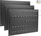 Peg Board, 3 Pack Metal Pegboard Panels Black Pegboards Wall Organizer with Frame Large Heavy Duty Peg Board with Hooks for Walls Home, Garage Tool Storage, Office, Craft Room, Kitchen 24”×16”