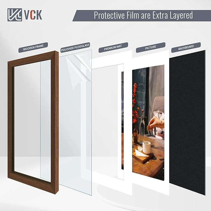 VCK 20x30 Poster Frame 5 Pack - Brown, High-End Wood Picture Frames with Polished Plexiglass, Display 16x24 Photo with Mat or 20x30 without Mat, Art Gallery-Quality, Wall Hanging, Brown