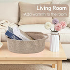 Woven Basket,Small Rope Storage Bin with Handles & Ribbon Bag, Organizer for Shelves Closets,Gift Basket Empty for Birthday,Books,Dog Toys,Oatmeal/3 Pack