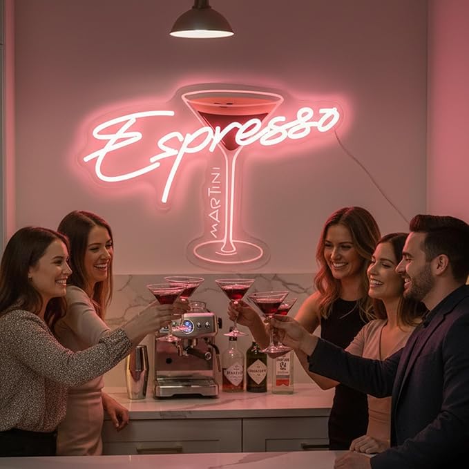 Custom Espresso Martini Neon Sign, Personalized LED Cocktail Club Wall Art Decor for Home Bar Kitchen Lounge Retro Espresso Wall Decor, Tini Time Martini Lover Gifts
