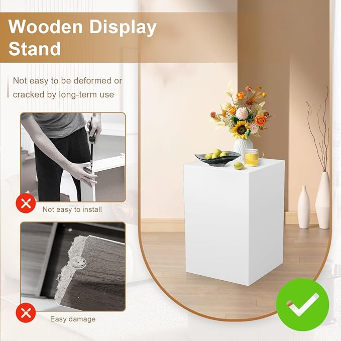 Cube Display Pedestal Stand for Bridal Shop, Square White Display Risers Columns, Party Event Decor Platform Base Tables for Boutiques Wedding Birthday Party Exhibition (15.7*15.7*23.6in)