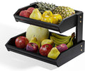 HOLANA Acacia 2 Tier Fruit Basket for Kitchen Counter Organizer – Wooden Fruit Bowl for Kitchen Counter Storage, Wooden Basket for Vegetable & Produce Storage, Snack Organizer for Countertop (Black)