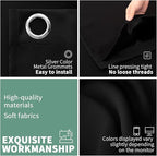 Black Blackout Curtains 90 Inch Long for Living Room/Bedroom, Thermal Insulated Light Blocking Room Darkening Curtains Soundproof Grommet Thick Long Window Curtains, Each 52 Inch Wide, Black