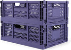 Domiella 2-Pack Crates for Storage, Storage Crates Plastic Stackable, Foldable Crate for Office Home Kitchen Bedroom Bathroom (Large, Blue)