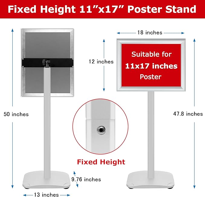 3 Pack Heavy Duty Standing Sign Holder 11x17 Inch - Pedestal Floor Sign Stand with Weighted Base - Vertical & Horizontal Poster/Menu Display Stands for Indoor/Outdoor Advertising, Silver