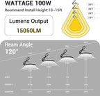 100W UFO Led High Bay Light,IP66 Waterproof,120VAC,15050LM 5000K Daylight Area Lighting,with Plug Commercial Bay Lighting for Warehouse/Shop/Workshop/Barn/Gym/Factory