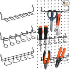 Coume 6 Pcs Pegboard Screwdriver Holders Organizer Pegboard Plier Holders Stainless Steel Peg Board Tool Utility Hooks Accessories Shelving Display Multi-Ring Tool Racks for Shop Store(Black)