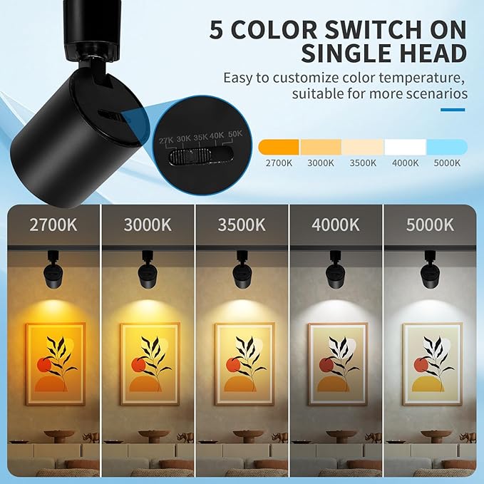 6-Light LED Track Lighting Kit with 6.6FT H Type Track Lighting Rail, Dimmable Track Lights Modern Kitchen Track Lighting Fixtures Ceiling Spot Light 2700K-5000K, CRI90+, 36° Beam 10W 800lm, Black