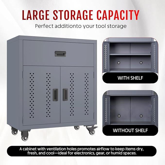 Metal Tool Chest, Garage Storage Cabinet on Wheels, Upgraded Deep Rolling Tool Chest Drawer Organizer, Portable Steel Tool Box, Tool Cabinet Storage for Garage, Warehouse, Workshop