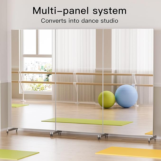 brisafe 63"x20" Ultra-Light Mobile Floor Mirror with 360° Wheels, 0.04mm Shatterproof Nano Film for Home Gym/Yoga/Dance Studio & Commercial Use (60% Insurance Savings, White)