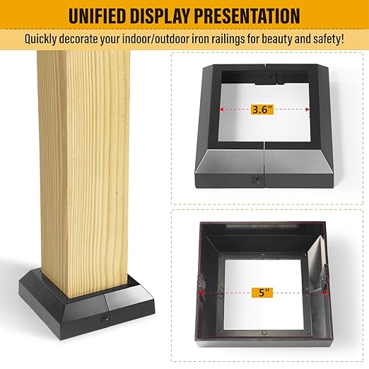 3.5"x3.5"（Actual: 3.5"x3.5"） Deck Post Base Cover Decorative Post Base Trim Skirt Black Aluminum 8Pack