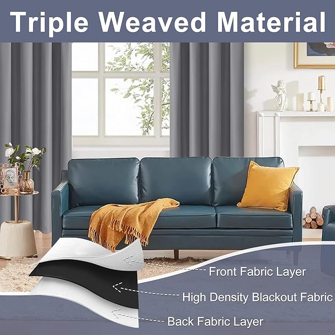 JIUZHEN Blackout Curtains for Bedroom - 60 Inch Extra Wide Thermal Insulated Room Darkening Privacy Soundproof Curtains for Living Room, Set of 2 Panels with Tiebacks, 60 x 84 inches, Light Grey