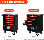 6 Drawers Tool Cart on Wheels with Stainless Steel Worktop, Heavy Duty Mobile Rolling Drawer Tool Chest with Locking Wheels & Lockable Drawers, Garage Tool Storage Cabinet (Black, 6 Drawers)