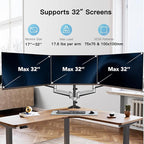 HUANUO Gaming Triple Monitor Stand, Full Motion Articulating Triple Monitor Mount Fit 17 to 32 inch Flat/Curved LCD Computer Screens with Clamp, Grommet Kit, Silver